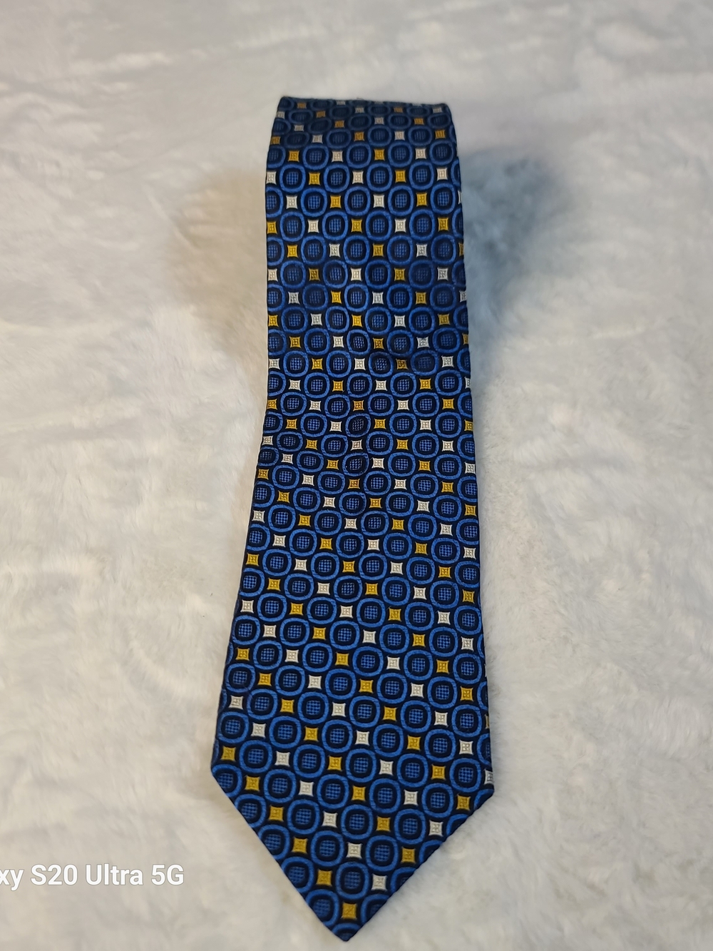 Bugatti Blue Geometric Tie with Yellow Accents